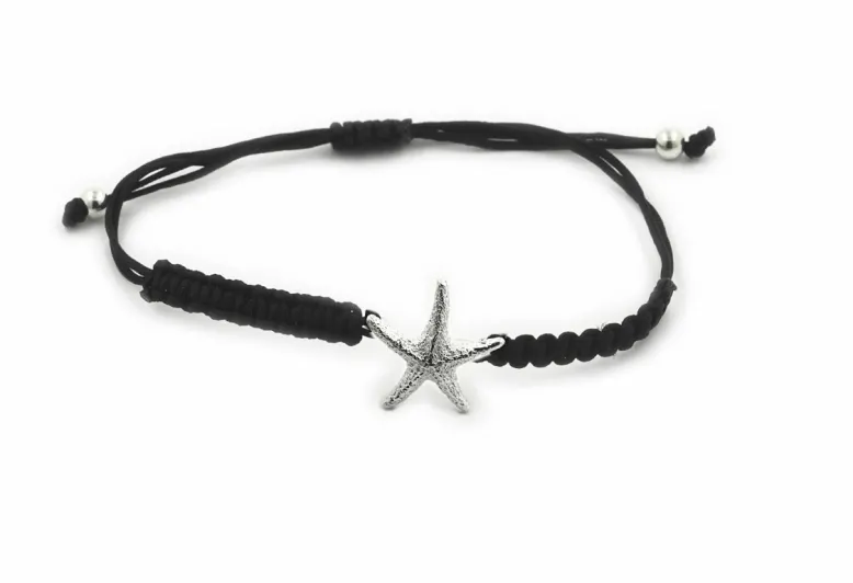 Pulsera de macramé estrella de mar mediana, plata