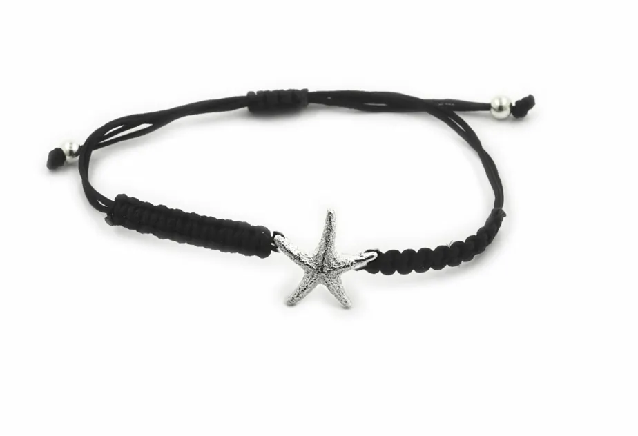 Pulsera de macramé estrella de mar mediana, plata