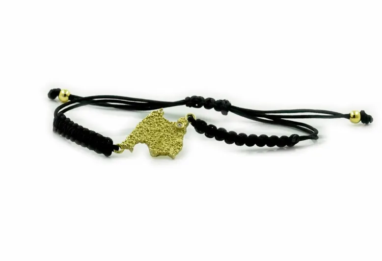 Pulsera de macramé texturizada Mallorca, oro con diamante