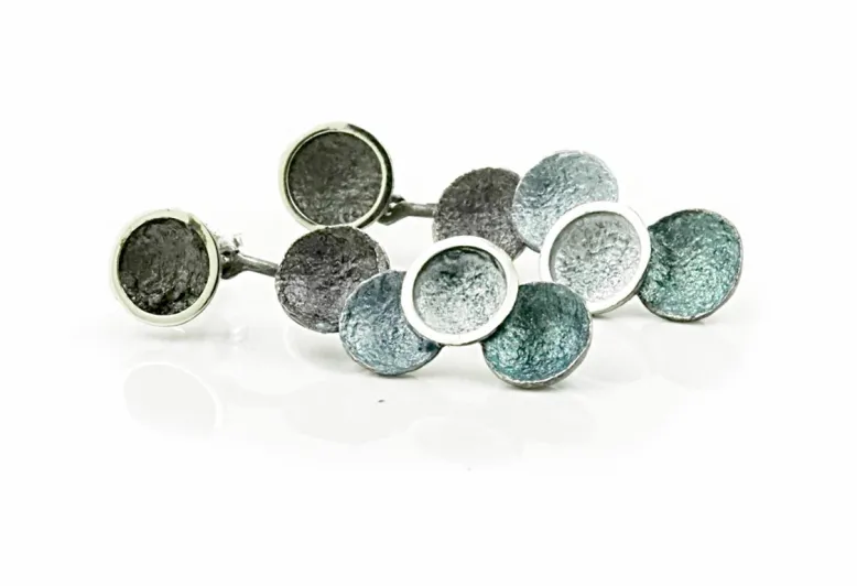 Pendientes Singular grandes grises de dos piezas con 5 círculos