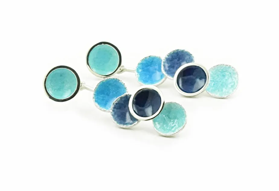 Pendientes Singular grandes azules de dos piezas con 5 círculos