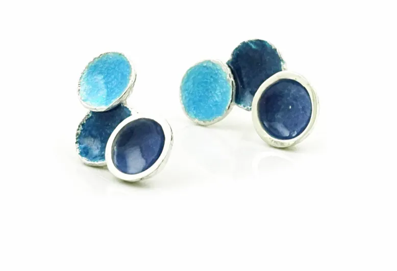 Kleine blaue Ohrringe Singular, 3 Kreise