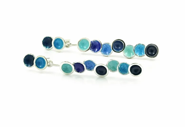 Pendientes Singular pequeños azules de dos piezas con 9 círculos