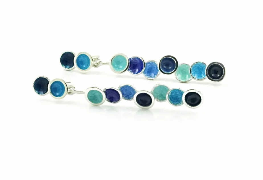 Pendientes Singular pequeños azules de dos piezas con 9 círculos