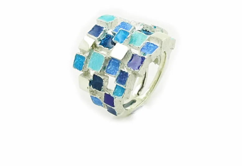 Anillo Multiquadradets azul