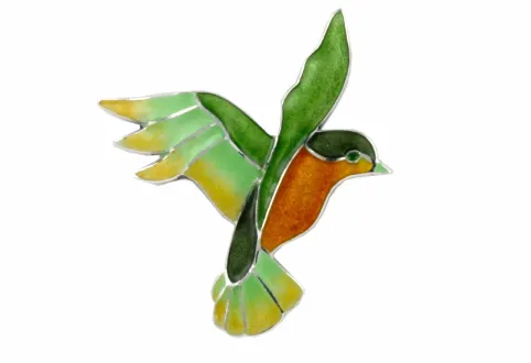 Green ocher hummingbird brooch