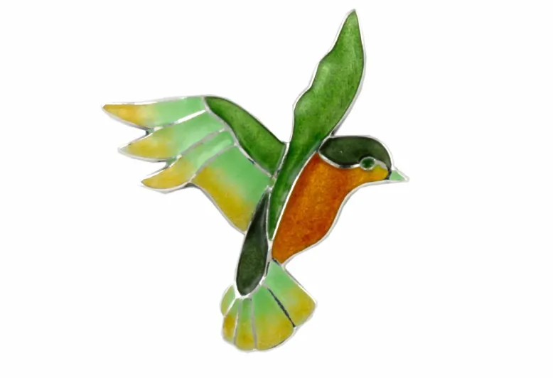 Green ocher hummingbird brooch