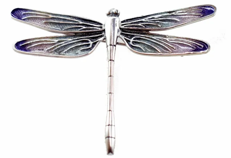 Broche Grande de Libélula Gris-Violeta