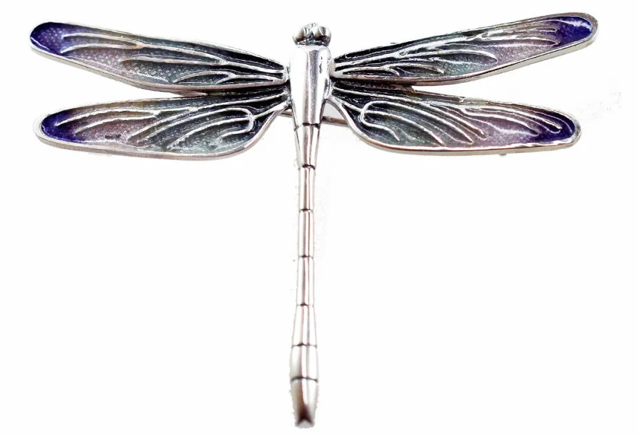 Broche Grande de Libélula Gris-Violeta