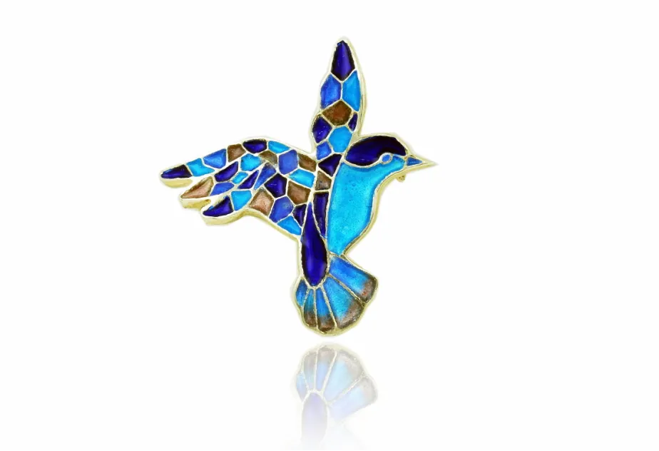 Blaue „Trencadís“ Mosaik Kolibri-Brosche