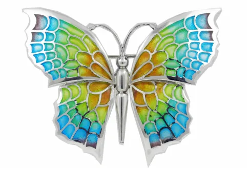 XXL Colorful Butterfly Brooch Blue to Orange