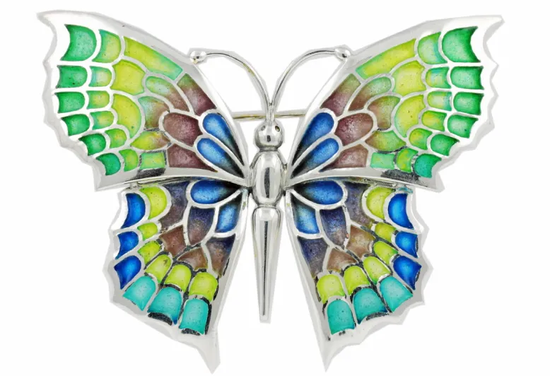 XXL Colorful Butterfly Brooch Green to Blue