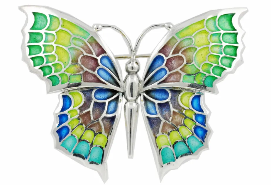 XXL Colorful Butterfly Brooch Green to Blue