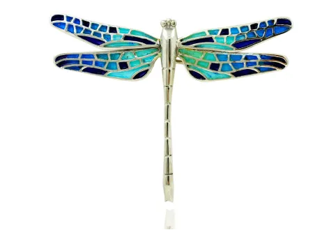 Mosaic "trencadís" Dragonfly blue big brooche 2