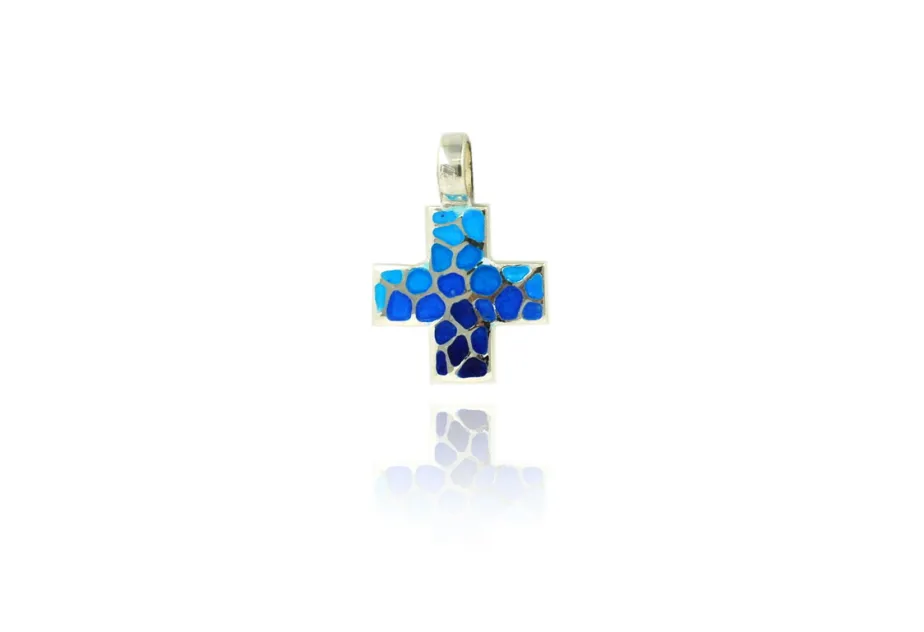 Greek cross mosaic blue