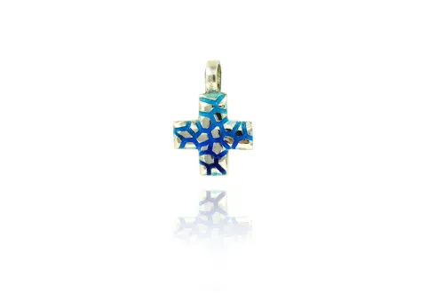Greek Mosaic Cross with Blue Enamel