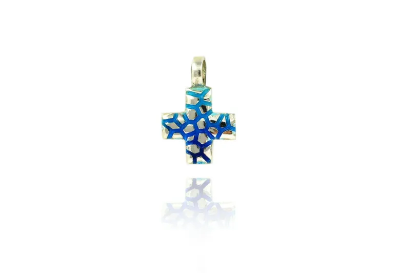 Creu trencadis greca amb esmalt blau