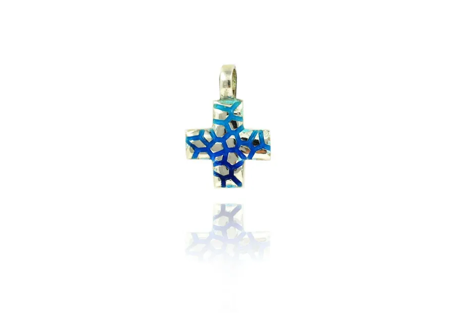 Cruz Griega de Mosaico con Esmalte Azul