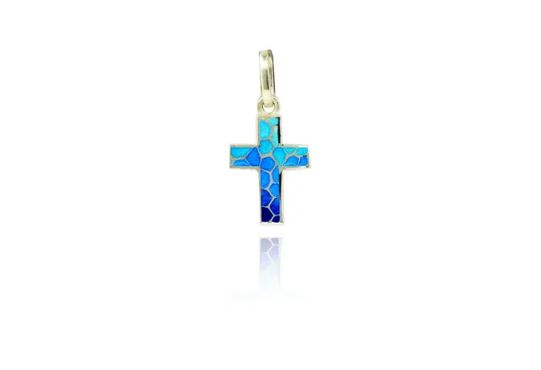 Cruz Latina de Mosaico Azul