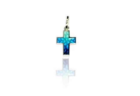 Cruz de Bisel de Mosaico Azul
