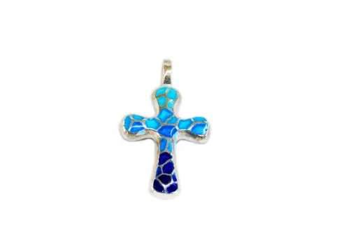 Kleines blaues Mosaik lateinisches Kreuz