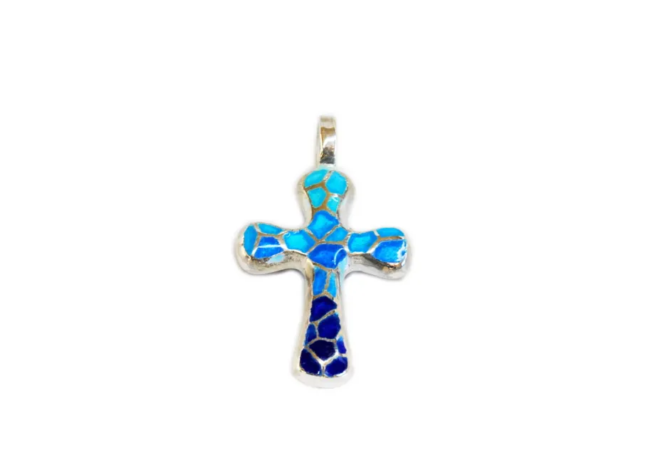 Pequeña Cruz Latina de Mosaico Azul