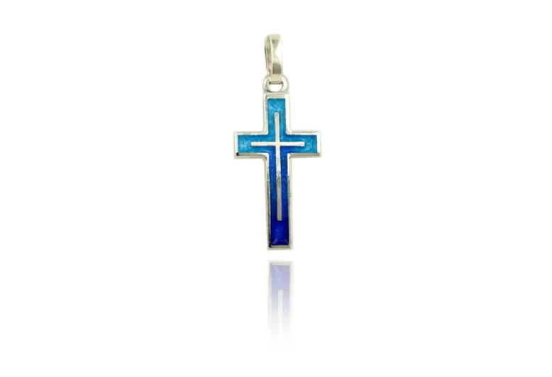 Blaues reflektierendes lateinisches Kreuz