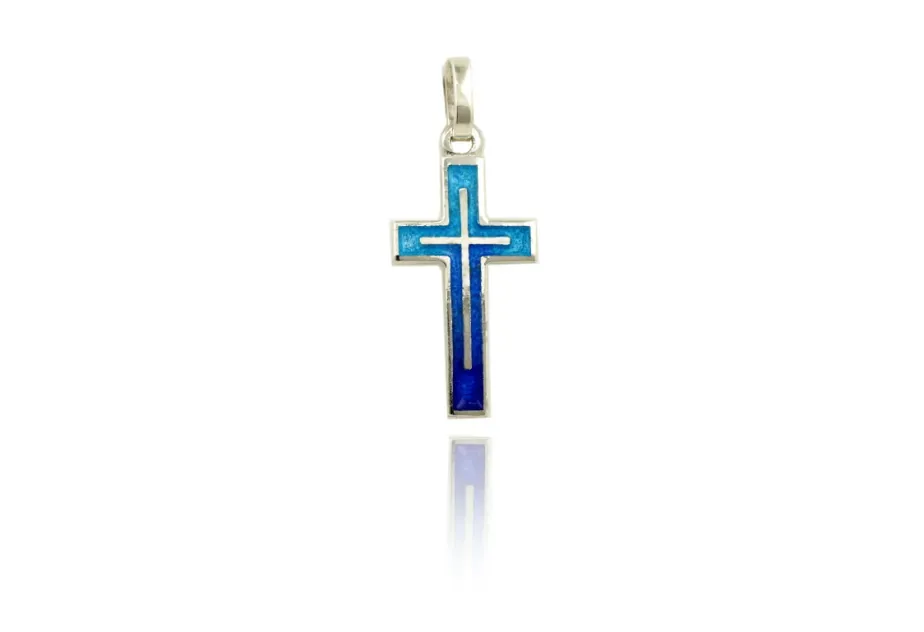 Blaues reflektierendes lateinisches Kreuz