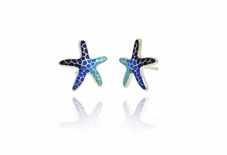 Pendientes Estrella de Mar azules trencadis