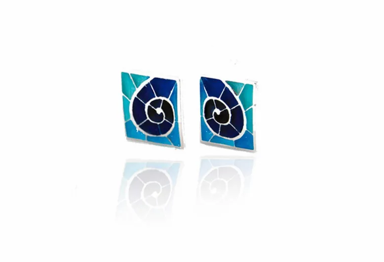 Pendientes gaudi rectangulares trencadis azul