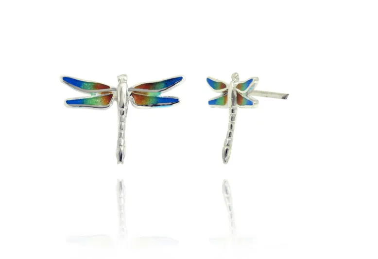 Dragonfly blue-green-orange little earring