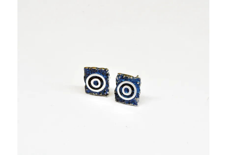 Pendientes textura miró espiral pequeñas azules