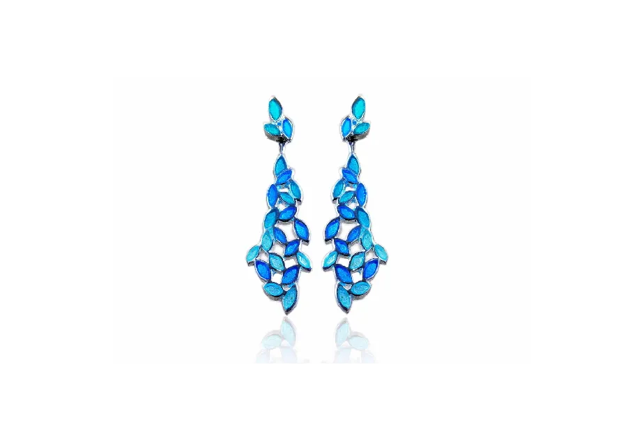 Pendientes 2 piezas hojas pinnada azul
