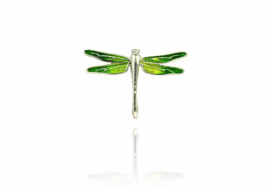 Dragonfly green enamel pendant