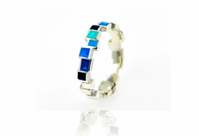 Anillo todo cuadraditos azul