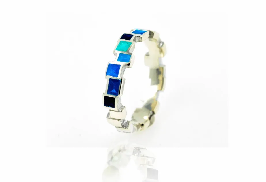 Anillo todo cuadraditos azul