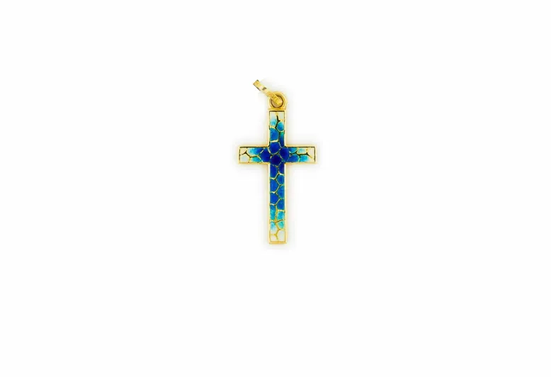 Blaues lateinisches 'Trencadis' Mosaik Kreuz
