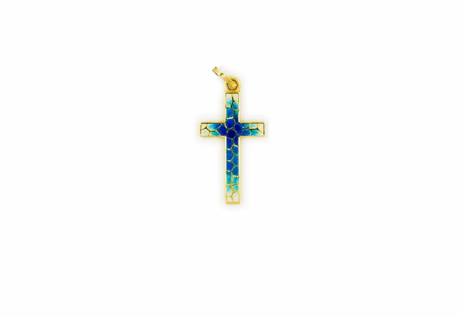 Blaues lateinisches 'Trencadis' Mosaik Kreuz