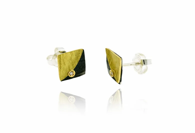 Kleine Ohrringe Doble Fulla, Diamanten, Silber und Gold