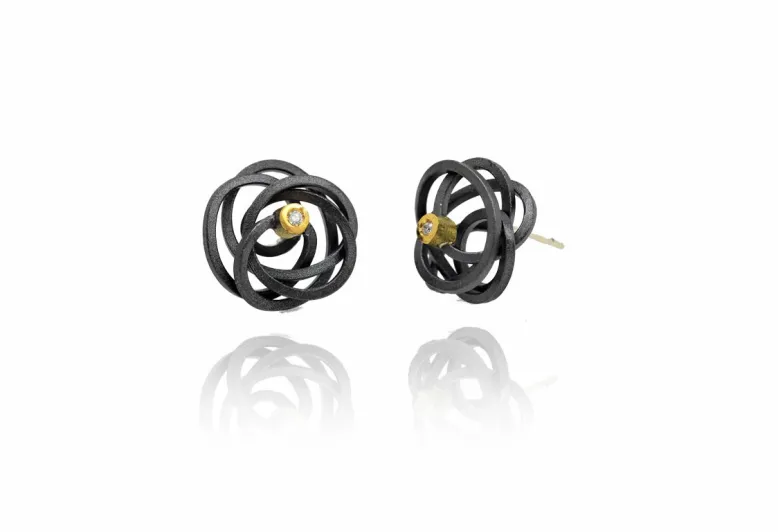 Kleine Ohrringe CAOS, Silber und Gold