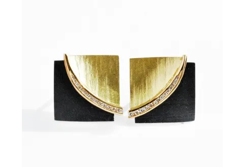Pendientes Doble Fulla plata y oro brillantes gran