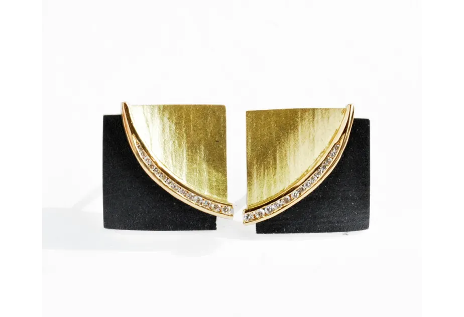 Pendientes Doble Fulla plata y oro brillantes gran