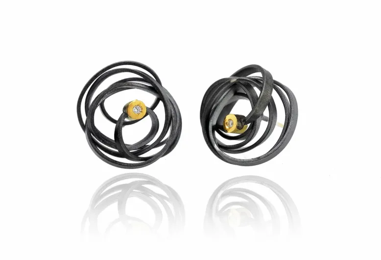 Ohrringe Garbuix, Diamant mit runder Fassung, Silber und Gold