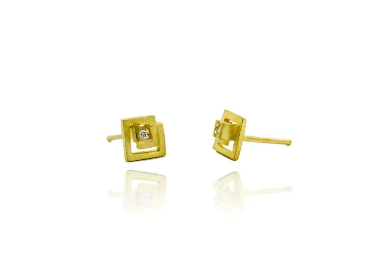Quadratische Ohrringe Zoom, mit Diamanten, Silber und Gold