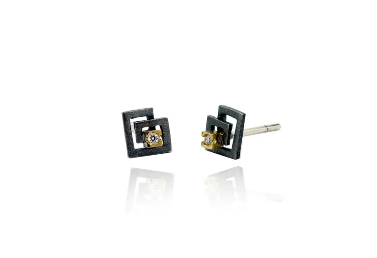Zoom square gold & silver earring BR