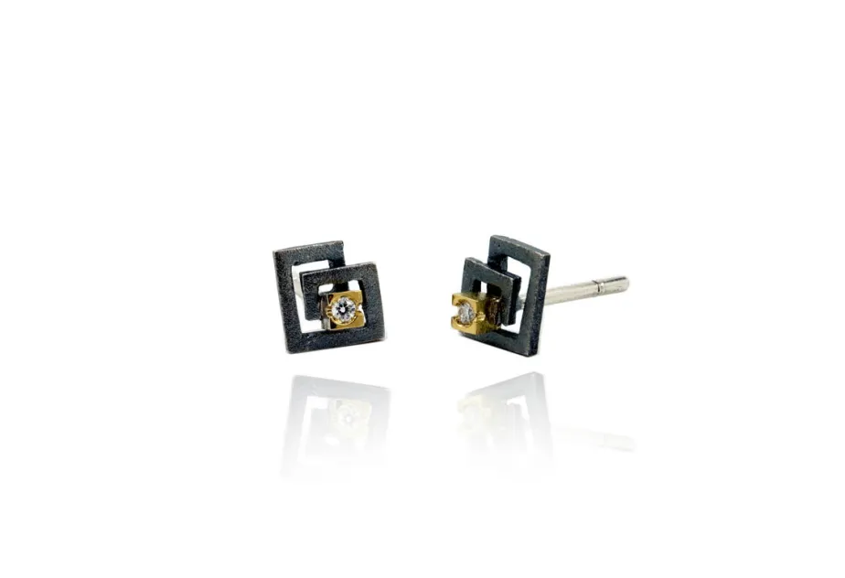 Zoom square gold & silver earring BR