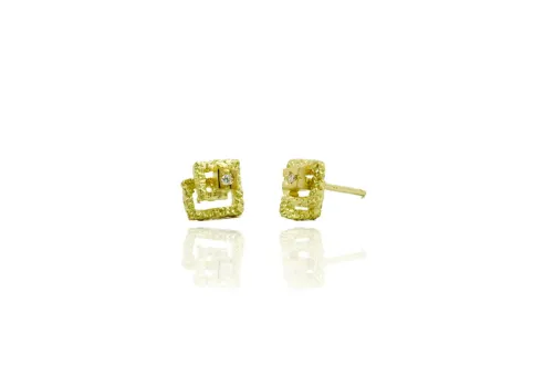 Pendientes cuadrados texturizados Zoom, con diamantes, plata y oro