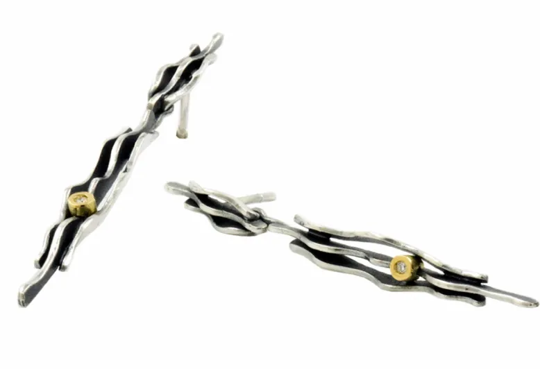 Zweiteilige Ohrringe Fi, Silber und Gold