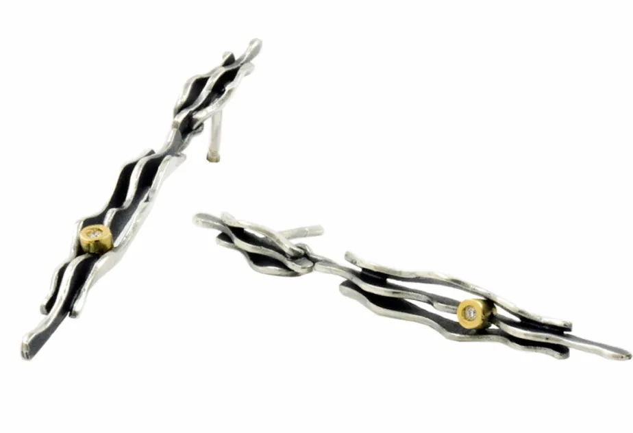 Zweiteilige Ohrringe Fi, Silber und Gold