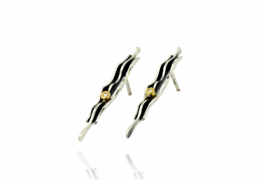 Pendientes FI de dos piezas, plata y oro